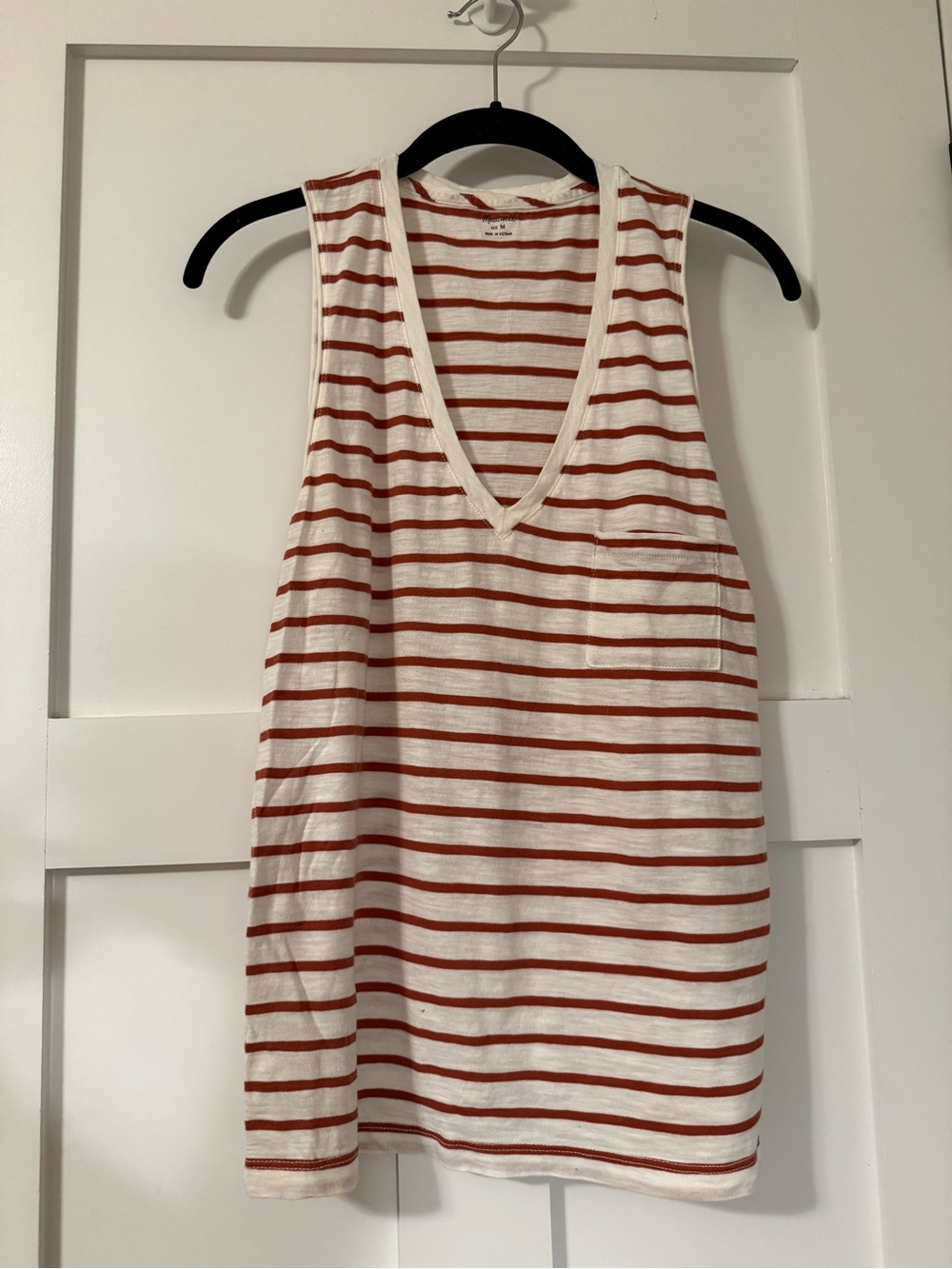 Madewell White and Rust Striped Scoop Neck Tank